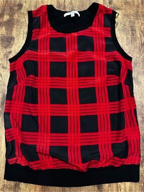 ALFRED SUNG Red and Black Plaid Sleeveless Tank #148